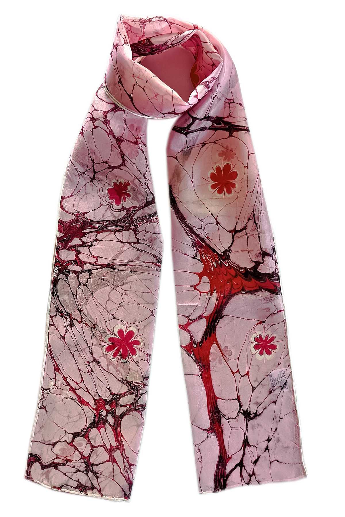 EBRU%20SANATI%20EL%20YAPIMI%20KADIN%20PEMBE%20BORDO%20İPEK%20FULAR%20KF%20130