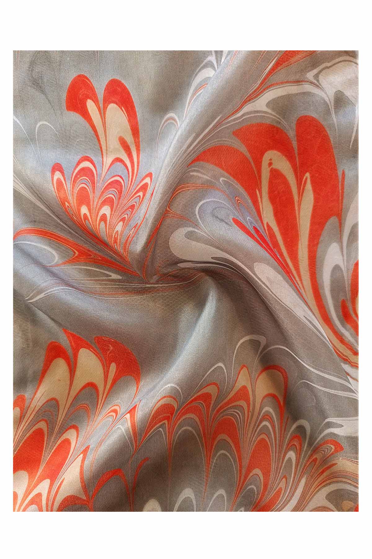 EBRU%20SANATI%20EL%20YAPIMI%20GRİ%20KIRMIZI%20İPEK%20FULAR%20MF%20129